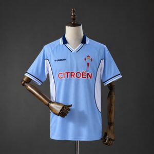Camiseta Celta de Vigo 1998-1999 local azul celeste con patrocinio Citroën y paneles blancos