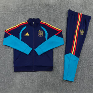 Chándal España 26/27 Gold extendido con chaqueta de cremallera completa, bolsillos delanteros y pantalón azul marino